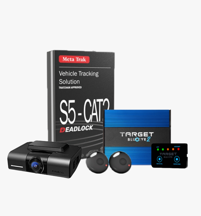 Meta Trak S5 CAT-2 Deadlock, FineVu GX400 Front Only 32Gb Hardwire and Target Blu Eye 2 (LCD Version)