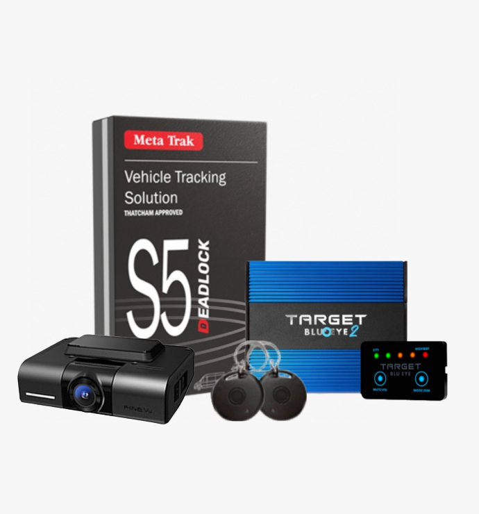 Meta Trak S5 Deadlock Pro, FineVu GX400 Front Only 32Gb Hardwire and Target Blu Eye 2 (LCD Version)