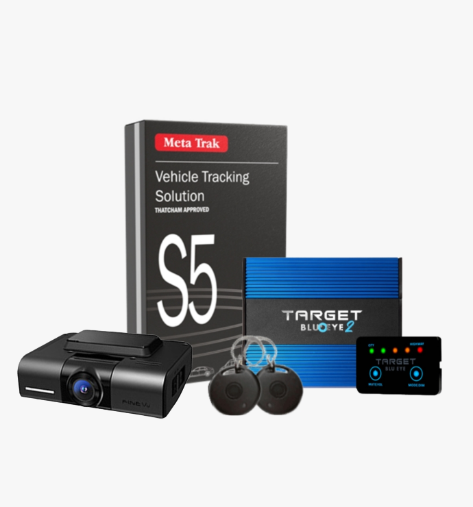 Meta Trak S5 VTS, FineVu GX400 Front Only 32Gb Hardwire and Target Blu Eye 2 (LCD Version)