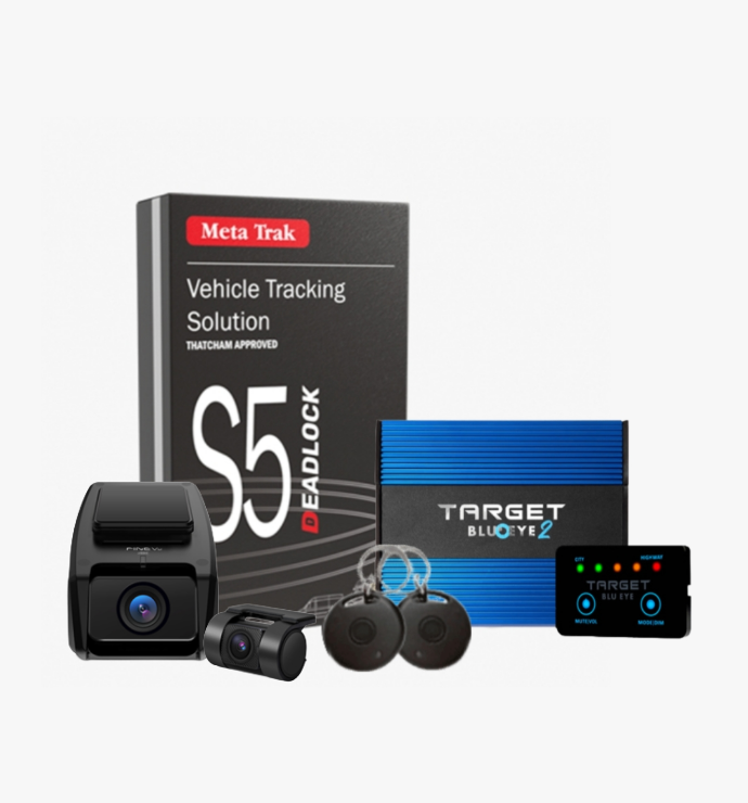 Meta Trak S5 Deadlock Pro, FineVu GX1600 Front & Rear Hardwire and Target Blu Eye 2 (LCD Version)