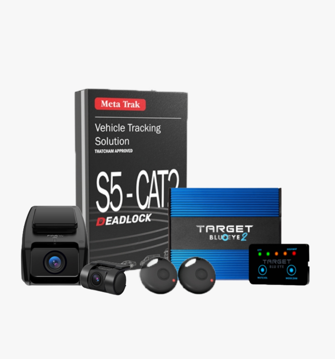 Meta Trak S5 CAT-2 Deadlock, FineVu GX1600 Front & Rear Hardwire and Target Blu Eye 2 (LCD Version)